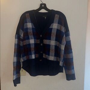 1. State Navy and White Checkered Cardigan